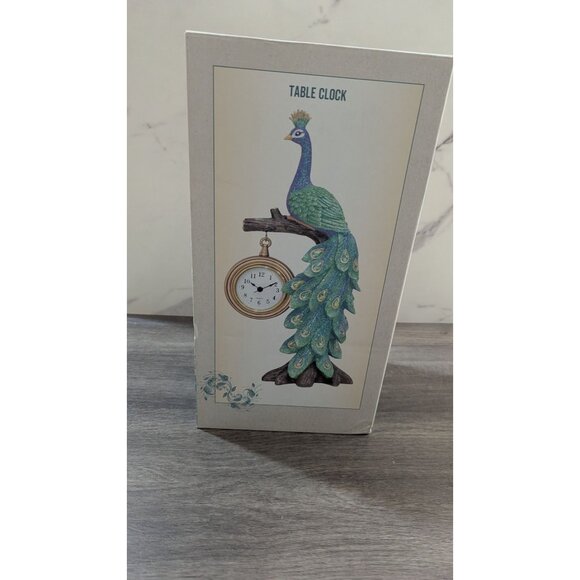 Peacock-Themed Figurine Table Clock Cracker Barrel Exclusive Design New - Picture 3 of 5